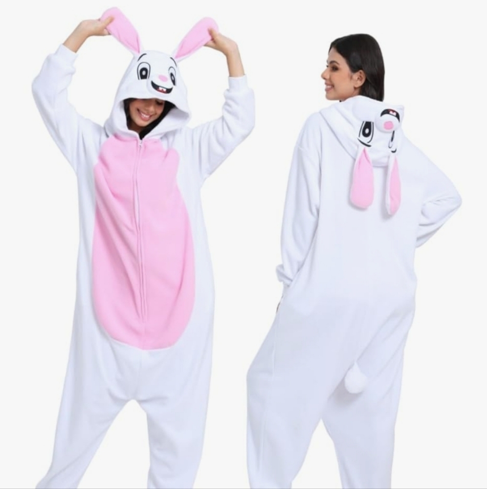 White and Pink Bunny Onesie Costume